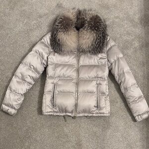 Prada Silver Puffer: Ski Jacket with Fox Fur Collar